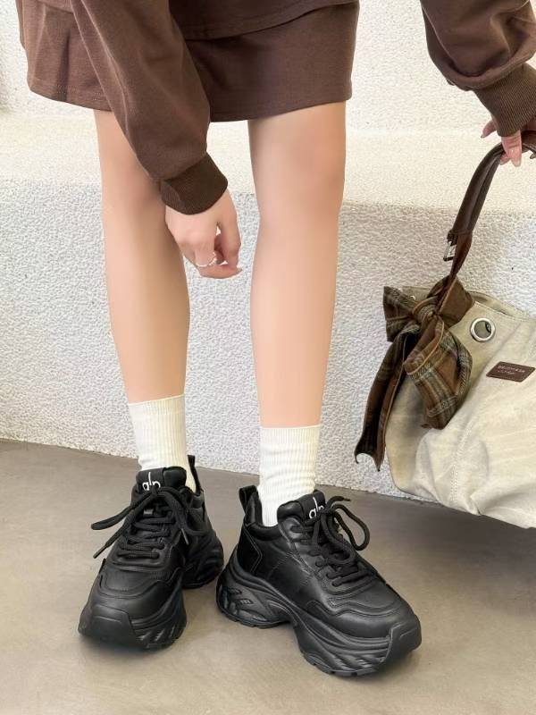韩版2025冬季新款真皮厚底增高显瘦老爹鞋女休闲运动百搭大棉潮鞋