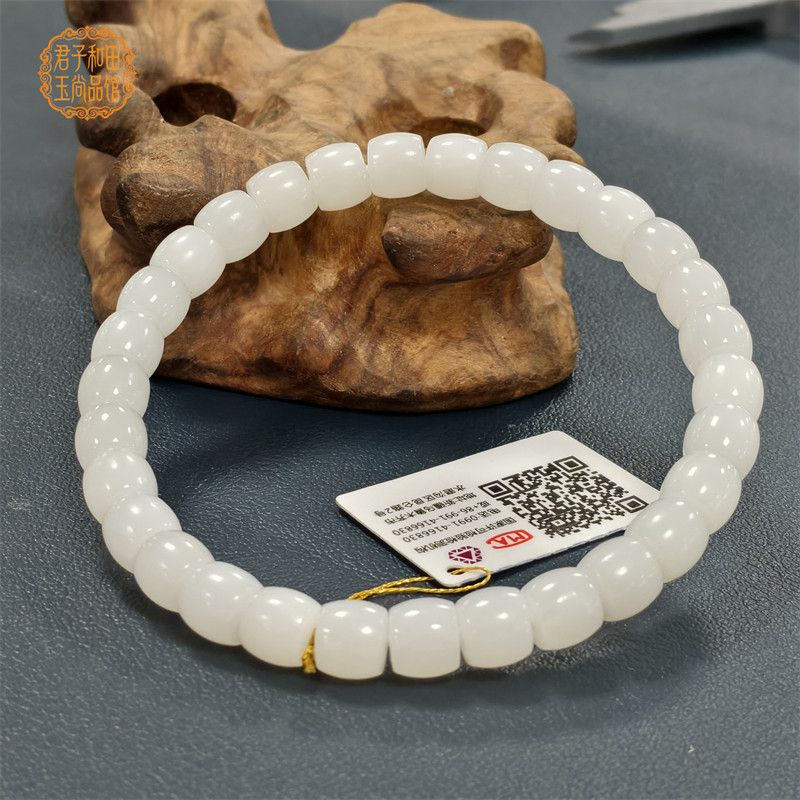 直切7*6羊脂玉手串新疆于田白玉一级白一级细老型珠【结缘欣赏】图片