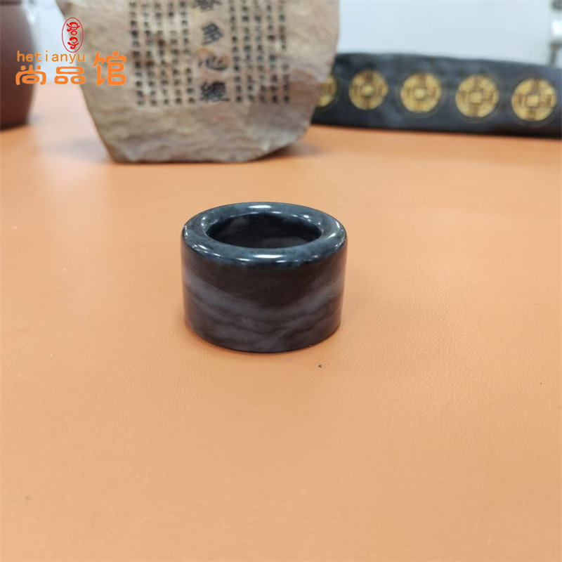 和田玉墨玉扳指新疆叶城籽料青花黑白分明水墨意境男款指环