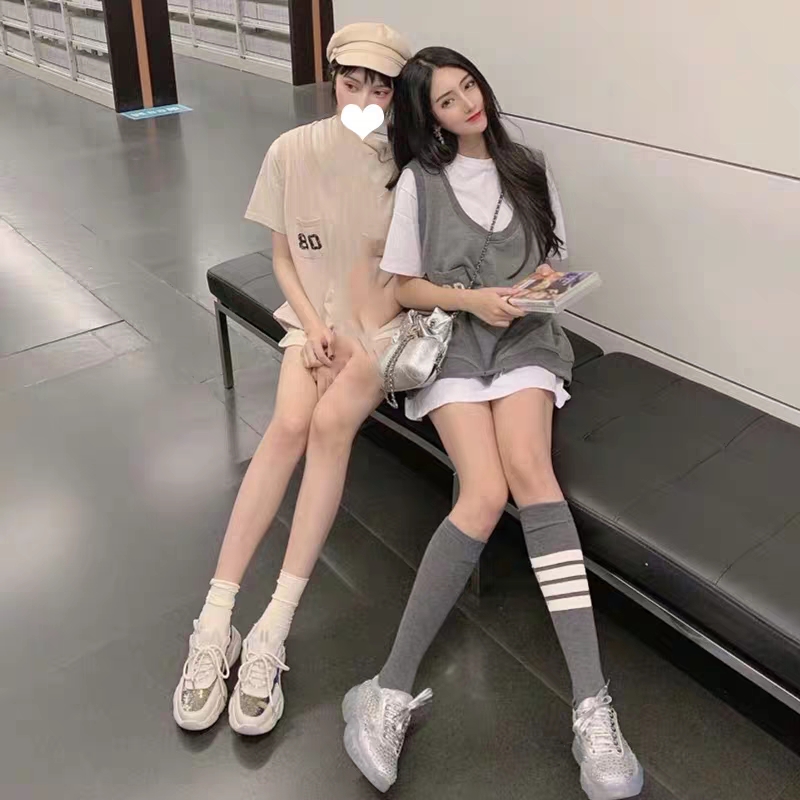 袜子女条纹微压瘦腿夜光中筒袜