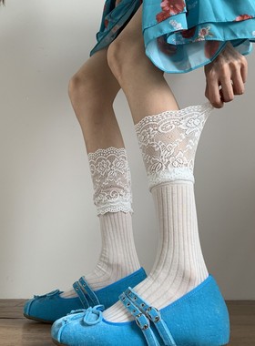 春夏款JK白色小腿袜女甜美lolita粉色堆堆袜蕾丝花边灰色中筒袜子