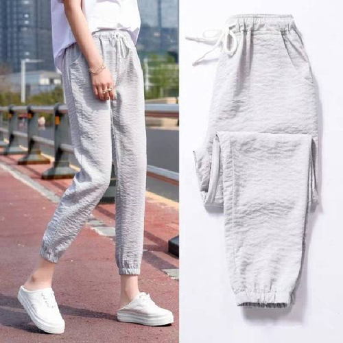 Summer new ins pants female students Korean loose sports pants show thin Harun pants nine point casual pants thin