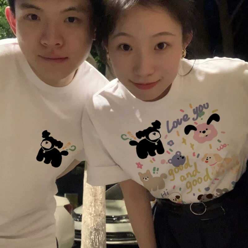 不一样的情侣装夏季短袖2024新款学院风小众设计感潮流纯棉t恤服
