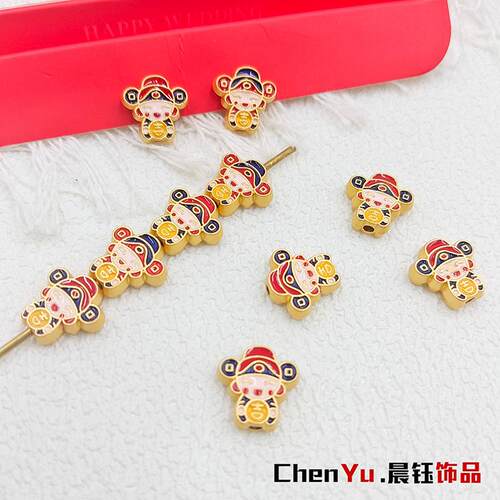 古法沙金财神秀才通孔隔珠转运珠diy饰品配珠手链手串材料配件