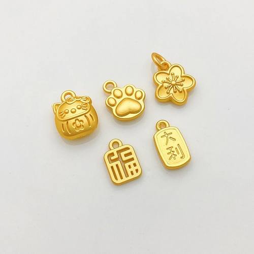 古法金保色花朵猫爪猫咪福字小吊坠手工diy手链项链饰品材料挂件