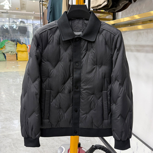 针织翻领!菱形格!时尚短款羽绒服男黑色百搭轻薄保暖外套
