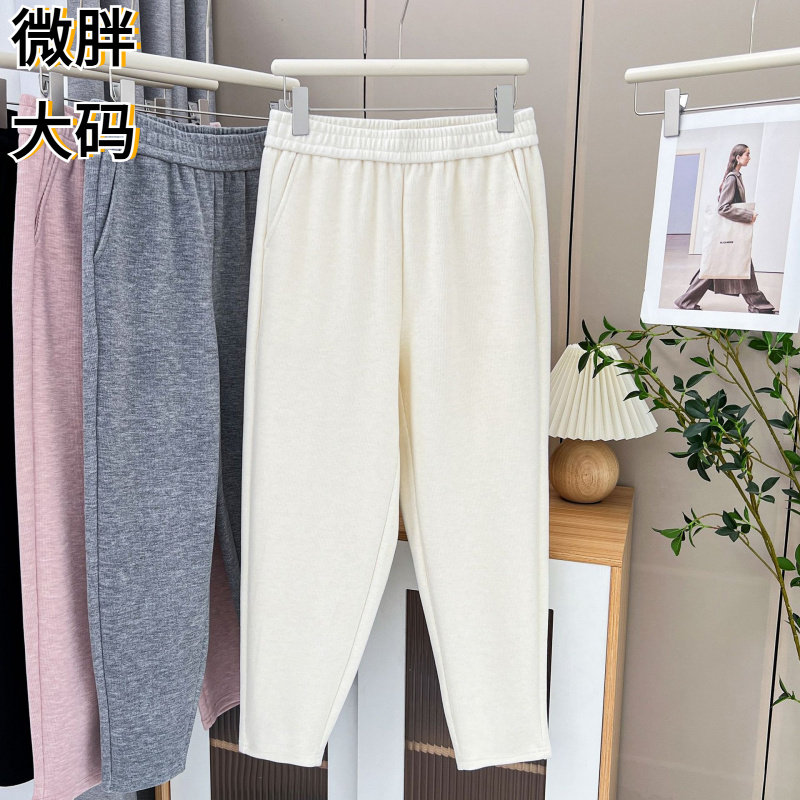 秋季200斤胖妹妹简约显瘦高腰哈