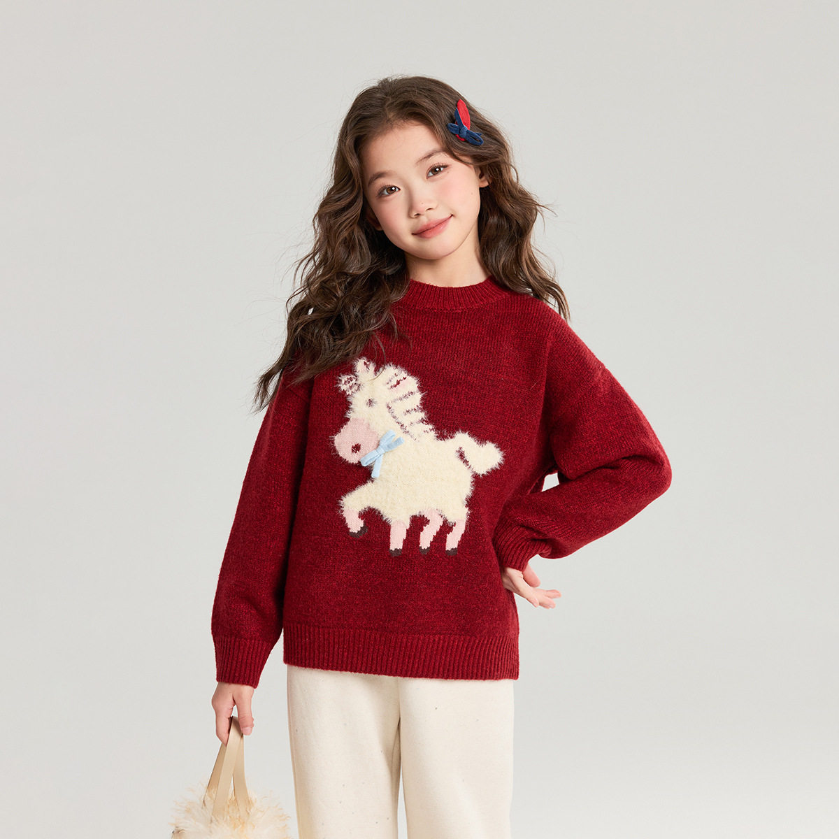 童装女童圆领红色毛衣2025冬季新款儿童中大童新年拜年服内搭衣服,童装/婴儿装/亲子装,毛衣/针织衫,淘宝优惠券,粉丝福利购,淘宝优惠卷