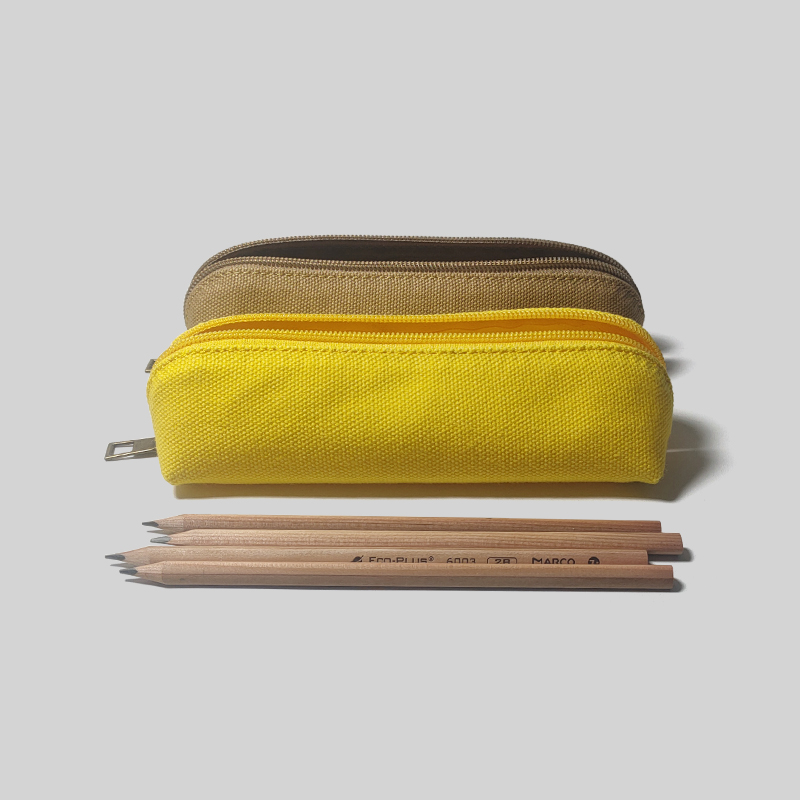 日系纯色帆布笔袋男女学生创意大容量黄色文具盒简约布艺收纳小袋
