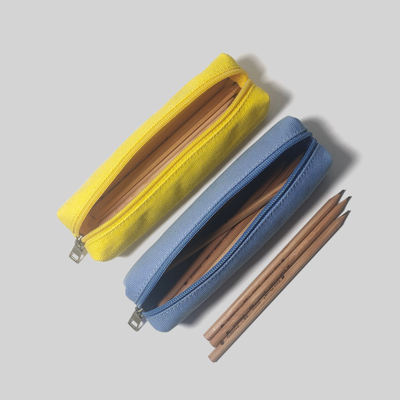 韩版纯棉帆布简约大容量男女孩小清新纯色笔袋文具盒中学生黄色笔