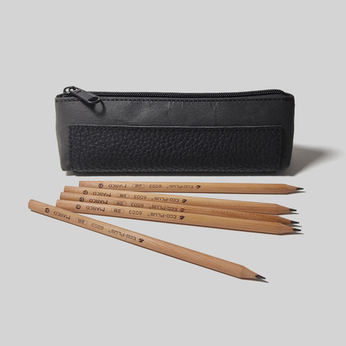 ins风水洗牛皮纸黑色大容量笔袋