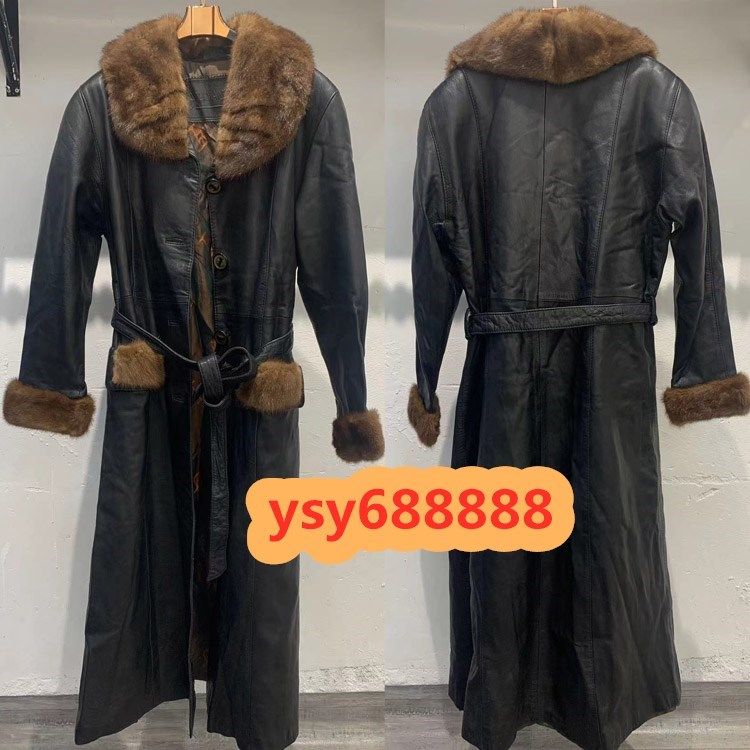 中古奢侈品女装御庭风绵羊皮春秋风衣外套水貂领气质长裙真皮孤品