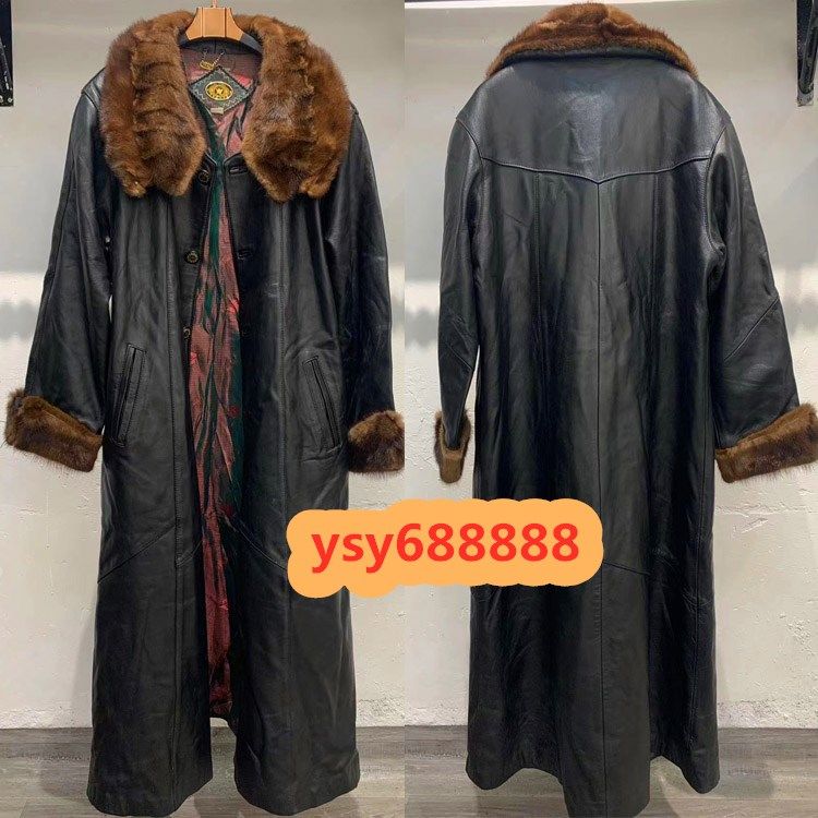 中古奢侈品女御庭绵羊皮春秋风衣外套水貂海军领个性韩版真皮孤品