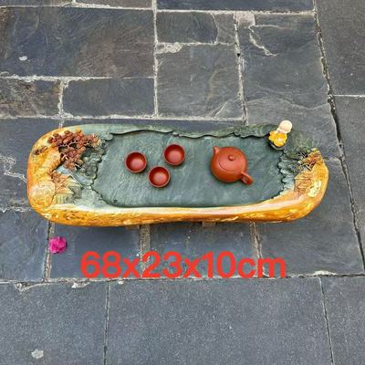 端砚肇庆家用金包玉茶盘天然长条茶台石材绿端办公室客厅一体茶海