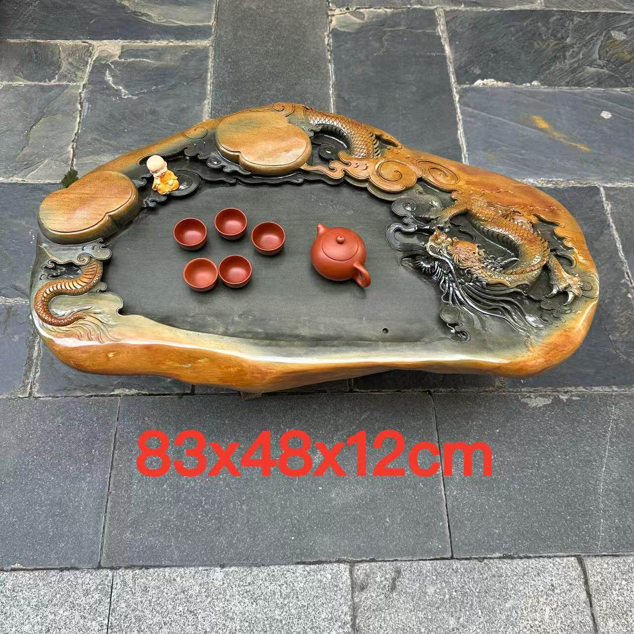 厂家端砚茶盘绿端精雕龙盘家用客厅办公室创意新奇百年茶台茶海