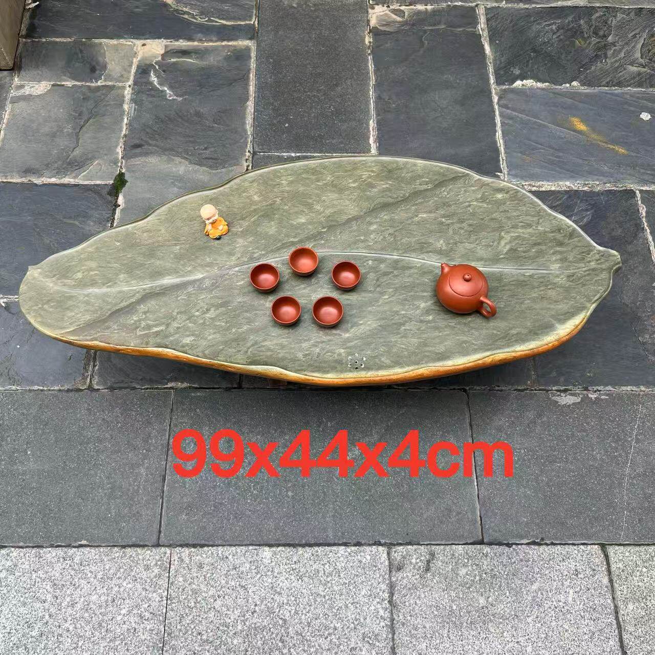 端石茶盘肇庆厂家绿端简易叶形实用大气干湿分离客厅茶室茶台茶海