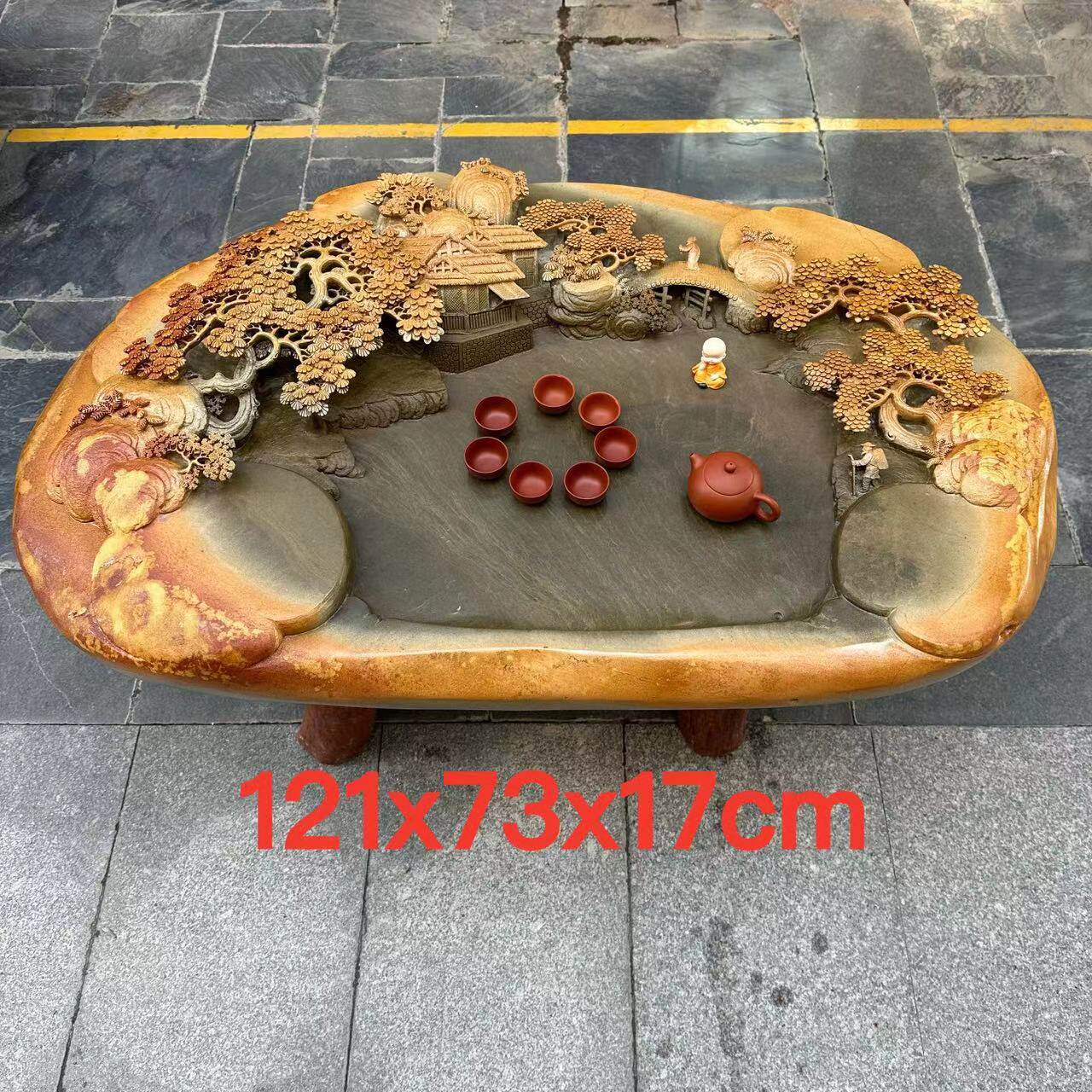 肇庆天然端砚手工原石材绿端大师雕刻家用实用家具石茶盘茶海精品