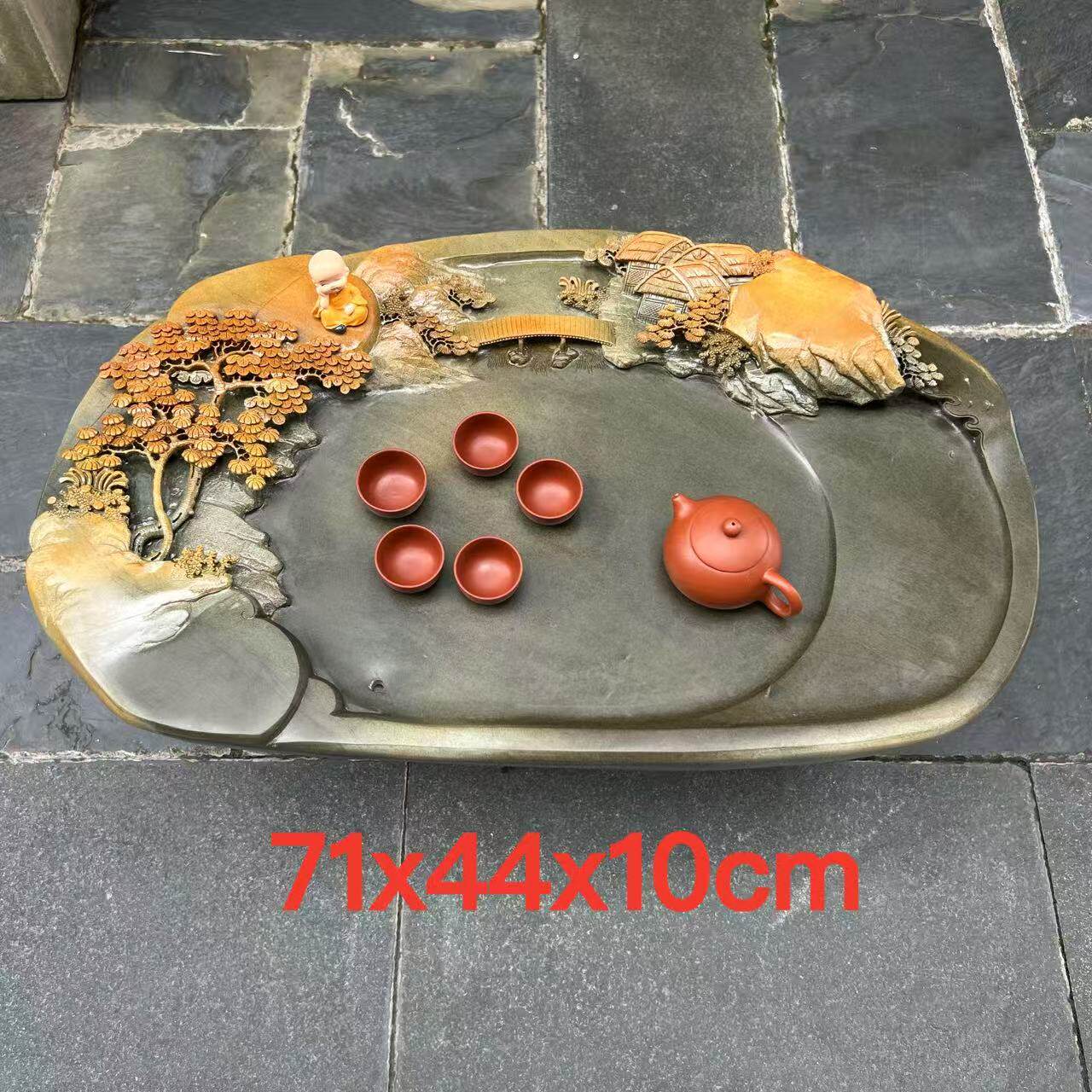 端砚茶盘厂家天然整块绿端石头茶盘现代禅意复古风家用功夫茶台