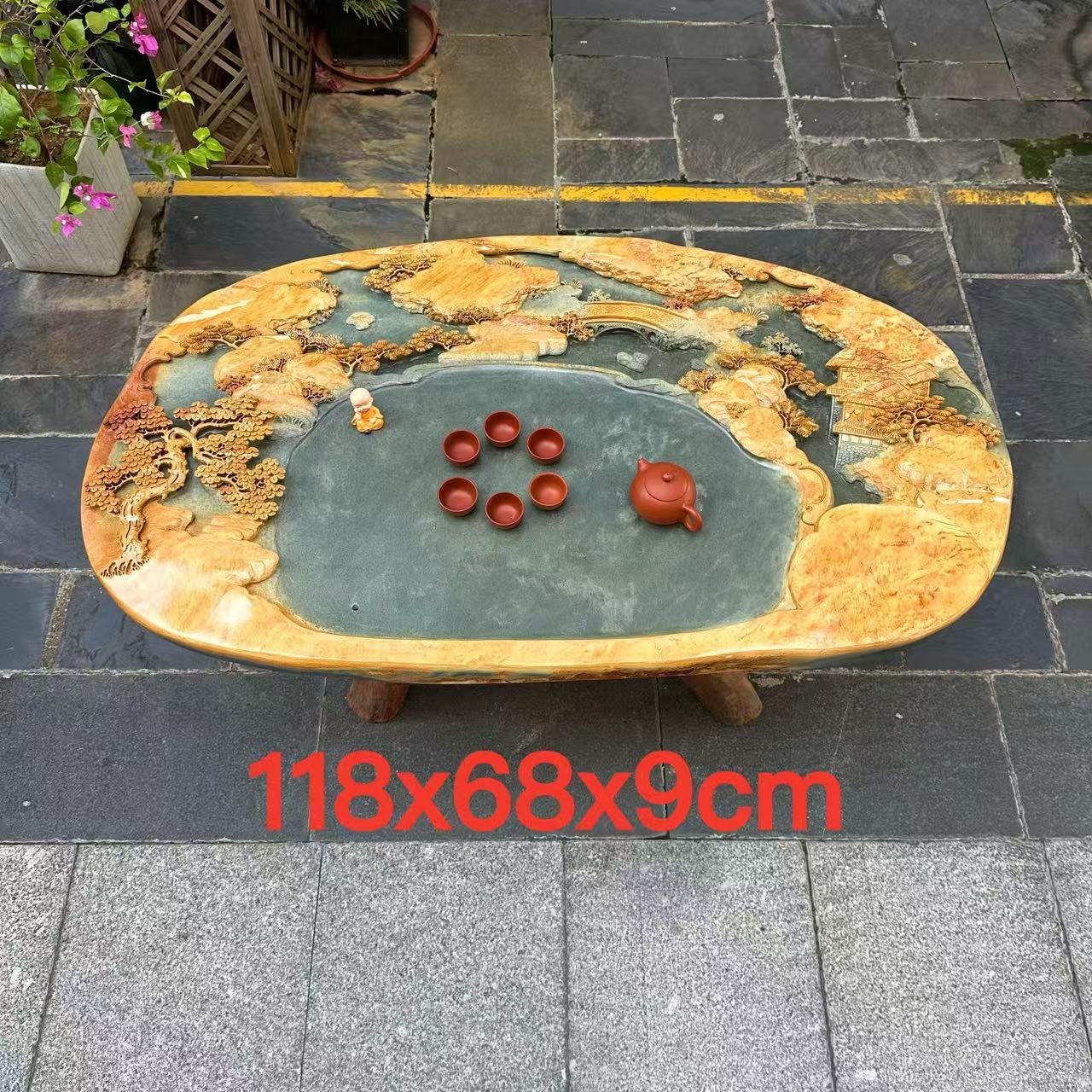 端石茶盘厂家肇庆绿端名师创意精雕高档户外室内茶台茶海客厅精品