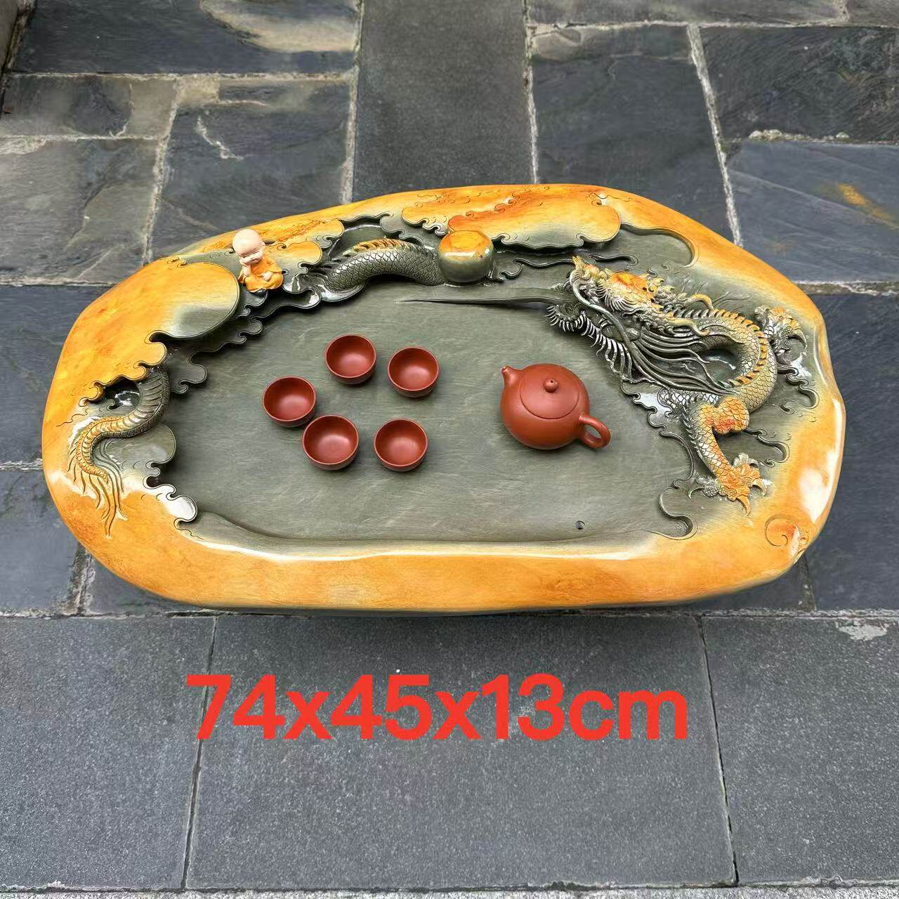 端石茶盘肇庆绿端名师创意精雕高档龙盘户外室内茶台茶海客厅精品