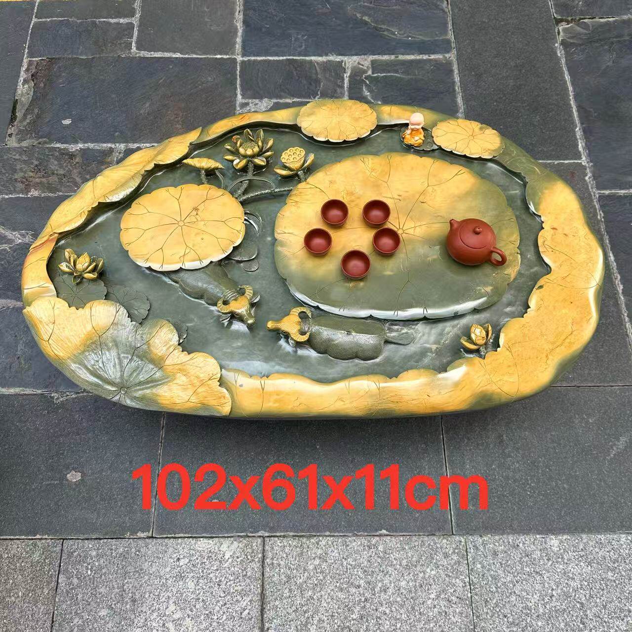 厂家端石茶盘荷花干湿分离家用客厅高档送礼户外室内茶台茶几茶海