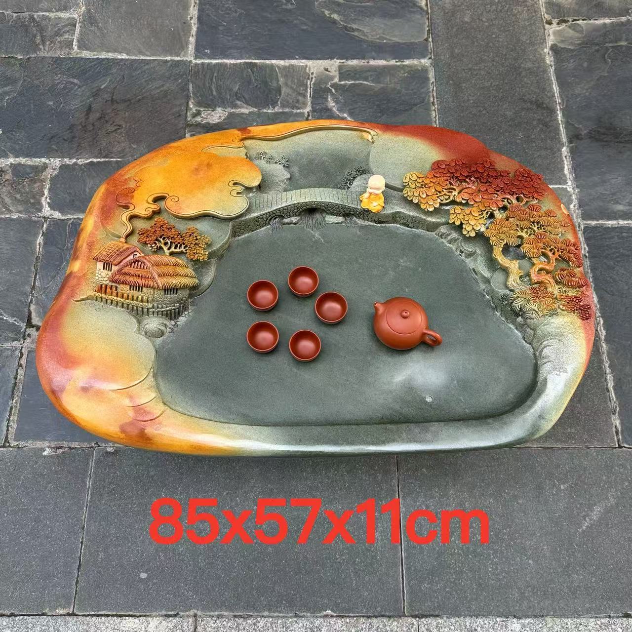 肇庆厂家端石茶盘绿端紫端宋坑名师精雕山水家用茶桌摆件茶台茶海