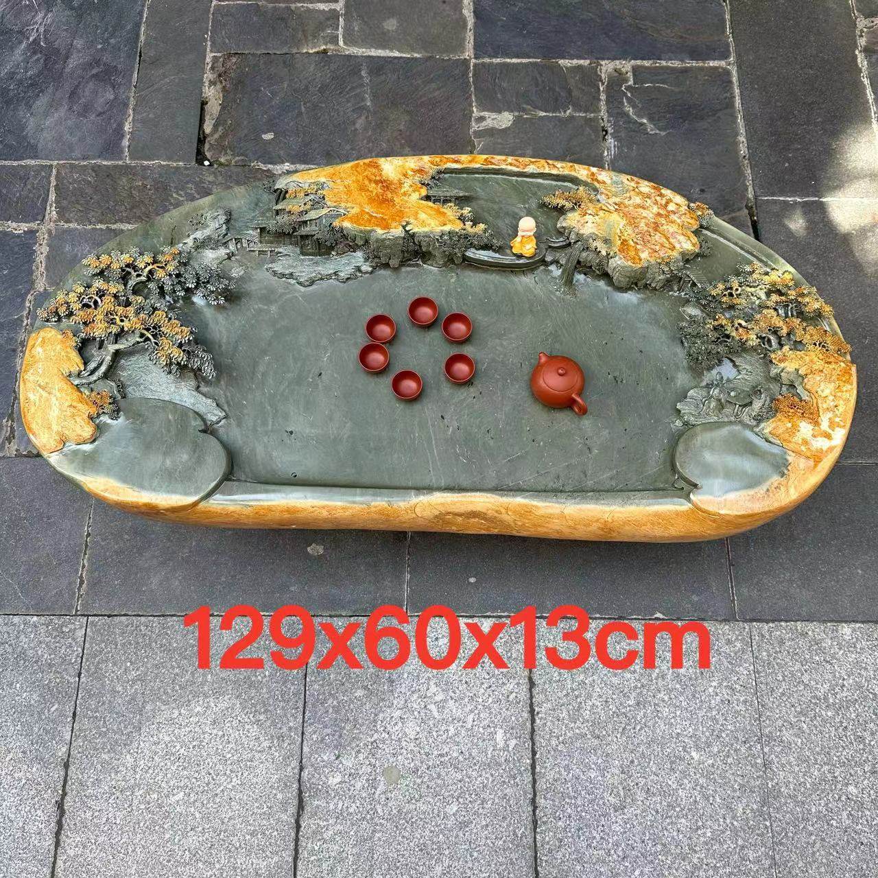 端砚茶盘厂家绿端整石雕刻山水精品家用客厅创意新奇高档茶台茶海