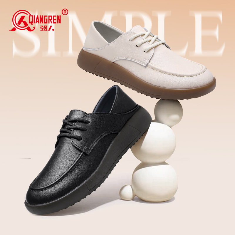 强人3515女鞋厚底小皮鞋女2025年新款春秋单鞋英伦风女鞋真皮鞋子