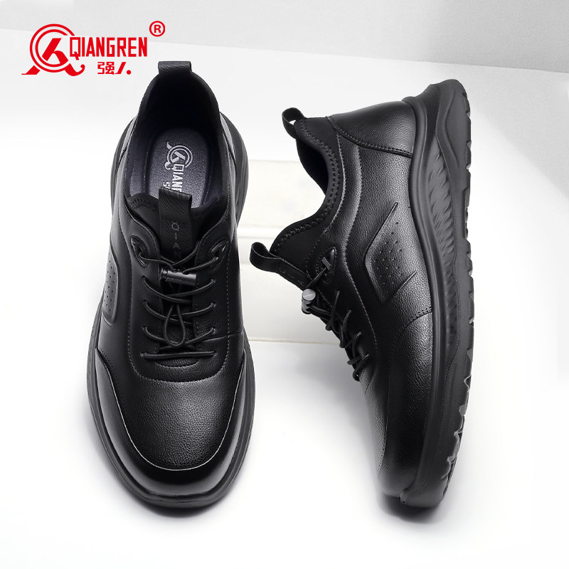 强人3515运动皮鞋男款全黑透气上班鞋商务公务通勤鞋男软底休闲鞋