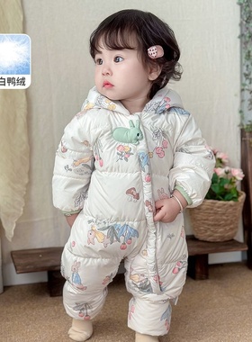 新生儿羽绒服连体衣婴儿冬季外出服3907轻薄女宝宝服90白鸭绒抱衣