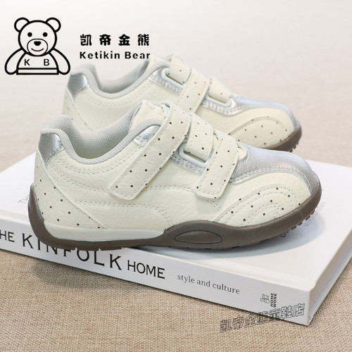 女童波点板鞋魔术贴德训白色2026新款儿童阿甘鞋韩系软底运动鞋