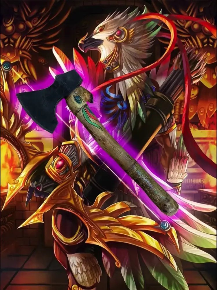 维京战斧纯手工雕刻陨石战斧印第安户外求生斧之百兽之斧