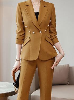 红色西装外套女秋高闲级感小个AL739263子腿裤高春端职业套装休正