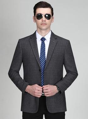 爸款西服男商务职业正装36-1201-蓝色免西装男格子新宽松大码爸装
