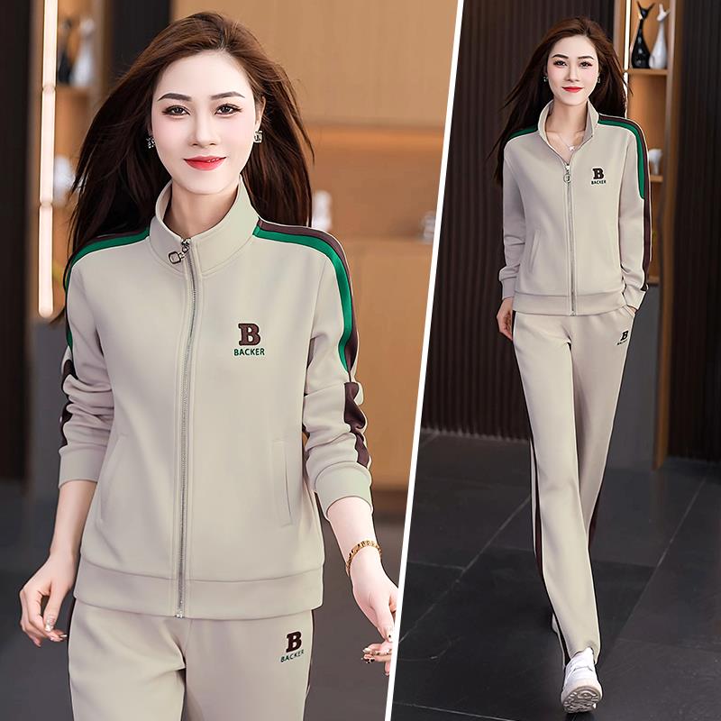 动服两女套装新运款春秋季时尚洋气38-2535显瘦妈妈户外休步闲跑