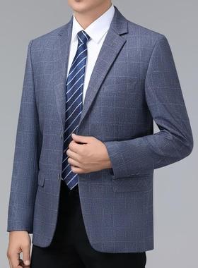 男士羊绒年西服高级感单件西1581-3-I装秋冬务季厚款商闲中爸休爸