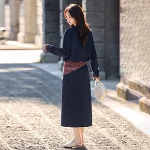 0新款 时尚 LT2673 秋季 洋外减龄卫气衣套裙两件套半裙配丝巾 套装