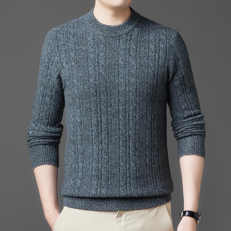 冬季男士精羊衫绒加中年男装休闲圆领保暖品毛衣针织羊毛ZQ701-YA