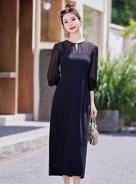 秋感季新款衣黑色设计接连裙女修身气质通SY2566勤中长拼裙