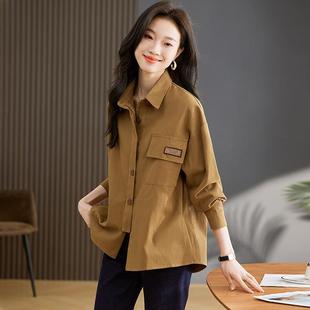 春秋季新款女韩版休中闲外套翻L2409-01领款外长套女装式衬衫