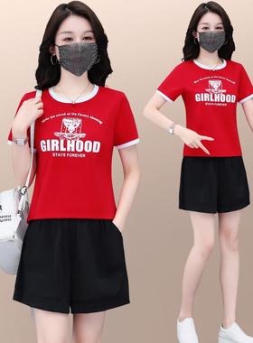 短袖短动裤运套步洋装女夏季新QX87813款时尚气圆领女士跑两件套