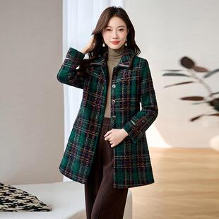 夹棉保暖外时尚 XA8022 韩系气质格子长款 呢外套秋冬中新款 1毛女式
