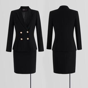 AYM910套长袖外端藏青色双排扣西装两件裤子裙子高职业装通勤工作
