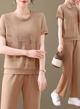 高端潮牌烫套钻休闲装女夏季新款圆领短袖纯色质感高899150贵