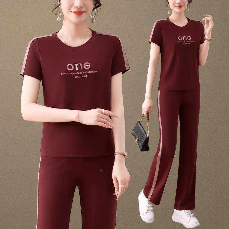 冰套装女季时闲尚减龄妈夏妈圆89915660领短袖丝长裤休两件套绣花,运动服/休闲服装,运动套装,淘宝优惠券,粉丝福利购,淘宝优惠卷