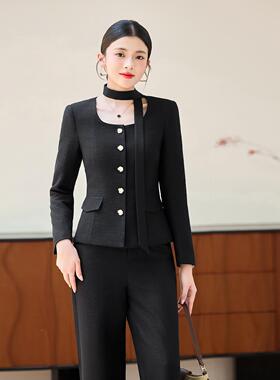 款M8161装外套女秋季新高级感气件质收腰圆领时尚新中西式两套装