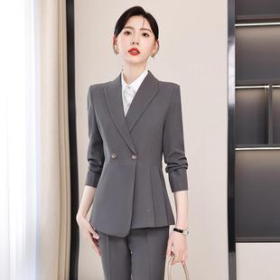 新款高夹品商质燕尾服套、装、女式务办公克ALGJZ160、两件套裤子