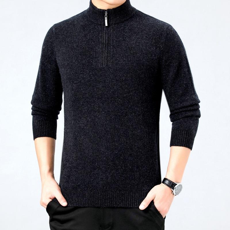季男羊绒衫拉链半18E06-G士高领纯色中年爸爸宽松大装码加厚羊毛