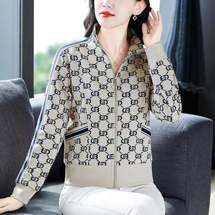 复款古格子休闲领短外套女82340668春秋新中年妈妈开短衫洋立气款