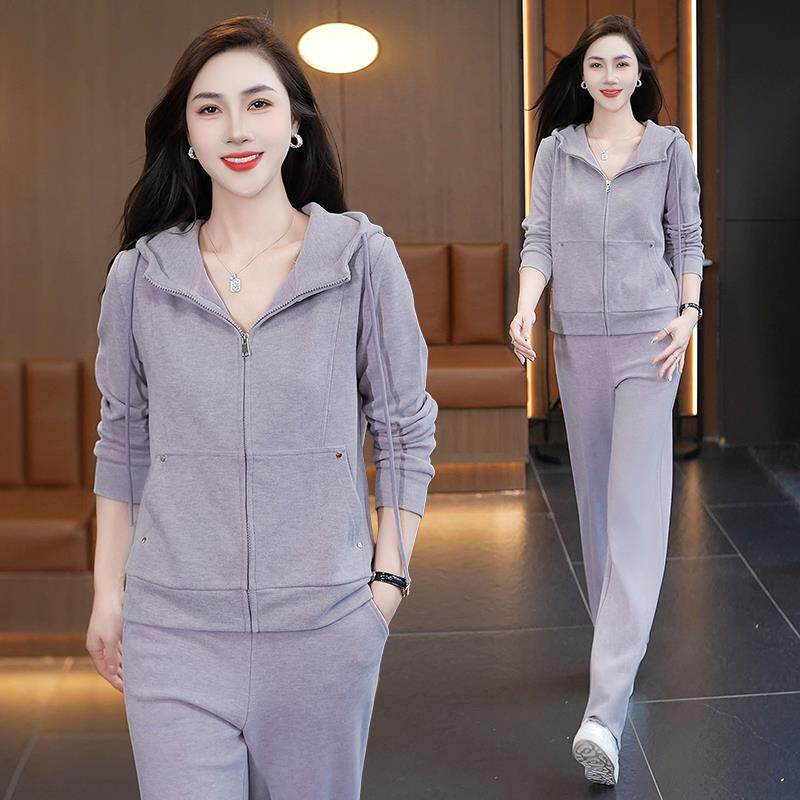 新款运动套装女跑尚减休龄卫衣气质闲96788101连帽步服显瘦时两件